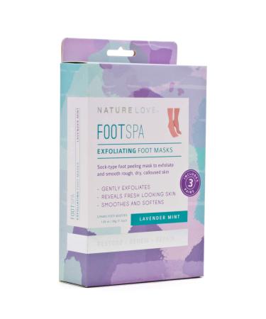 Nature Love Exfoliating Foot Mask | Lavender Mint | Lactic Acid and Urea | Gently Exfoliates and Removes Dead Skin | Paraben Free (3 Pairs)