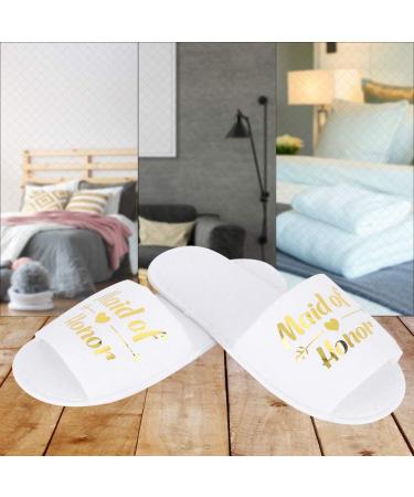 Tissting 5 Pair Bride Bridesmaid Slippers Cotton Letters Print Disposable Slippers Soft Non Slip for Hotel Wedding Party Photography Props(maid of honor) maid of honor White - Buy Online on GoSupps.com