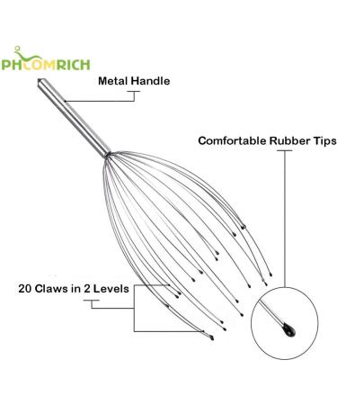 Phcomrich 20 Finger Scalp Massage Tools - Handheld Head Massager for Hair Stimulation & Stress Relief (2 Pack Silver) - Deep Relaxation International Shipping Available - Buy Online on GoSupps.com