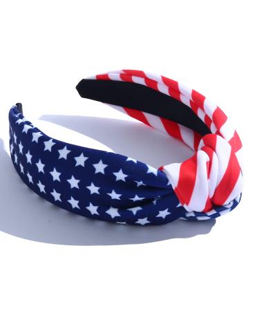 CULHEITE American Flag Knotted Headband Independence Day USA Patriotic Stars Stripes Twist Hair Accessories Wide Knot Holiday Fashion Holiday Styles for Women Girls Gift
