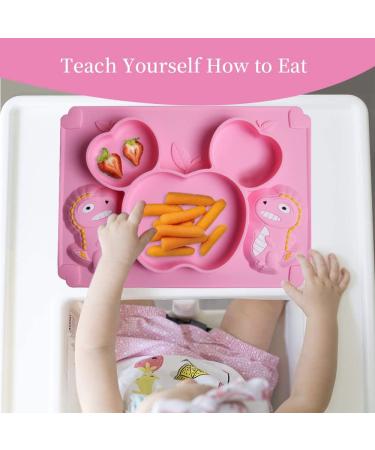 SFCCMM Toddler Silicone Divided Plate - Non-Slip Suction Baby Dinnerware (Dinosaur Pink) - Buy Online on GoSupps.com