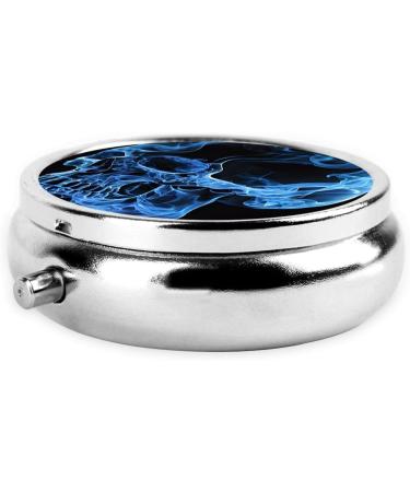 Blue Skull Round Pill Box | 3 Compartment Portable Travel Medicine Organizer | Mini Decorative Pill Case in Black - Buy Online on GoSupps.com