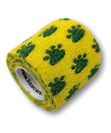 Lisacare Elastic bandage - 4 rolls 5cm wide - Protection liability for pets & horses - cohesive self -adhering elastic - huge color & motif selection (paws yellow) pawn yellow - green 4 -set