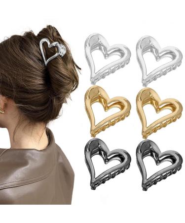 6 Pack Heart-Shaped Hair Clips Metal High Ponytail Holders Anti-Slip Retro Hair Barrettes for Women Girls