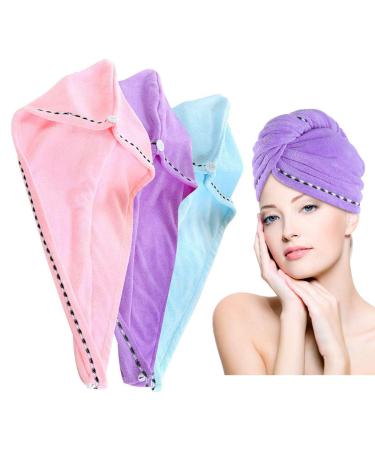 3 Pezzi Asciugamano Capelli Turbante in Microfibra Asciugamano Per Asciugare Capelli con chiusura Bottone Asciugamani in Microfibra Asciugacapelli