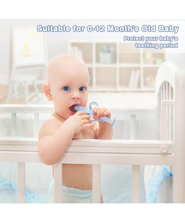 Silicone Baby Teether and Toothbrush Set - Set of 3 Infant Training Finger Toothbrushes with Storage Case - Blue - Buy Online on GoSupps.com