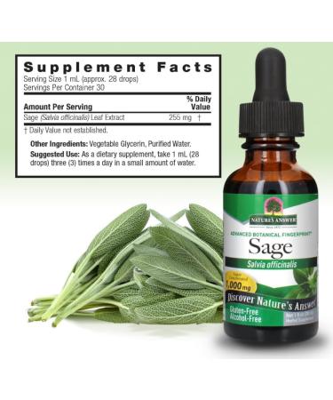Natural's Aswer Sage Leaf Extract 1000mg Gluten Free Alcohol Free 30ml - Buy Online on GoSupps.com