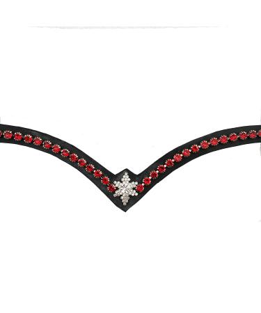 Leone Equipment Browband Horse Glitter in Gift Box (Full/Warmblood Red Stones/Black Leather)