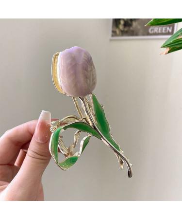 Large Purple Tulip Hair Claw Clip - Non-Slip Metal Hair Accessory for Thick and Thin Hair - Buy Online on GoSupps.com