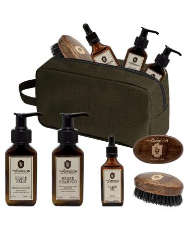 Arrison Beard Bart Kit Made in Italy + Birchwood box with shampoo conditioner wax beard oil-comb and brush made of beech wood and wild boar bristles (Bart Kit 4Stk) Bart-Set 4-Part + Beauty
