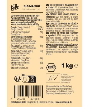 Koro Organic Dried Mango Strips - 1kg - 100% Natural No Added Sugar Sulfur or Preservatives - Premium Quality Dried Fruits - Buy Online on GoSupps.com