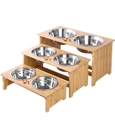 FOREYY Bamboo Raised Pet Bowls for Cats & Small Dogs 2 Stainless Steel Bowls, Anti-Slip Stand, 4'' Tall - Buy Online on GoSupps.com