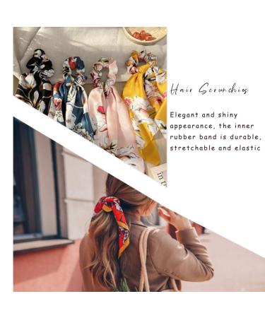 Aksod Floral Silk Scarf Scrunchy Ribbon Hair Scrunchies - Pack of 4 | Vintage Headband Ponytail Holders for Women and Girls - Buy Online on GoSupps.com