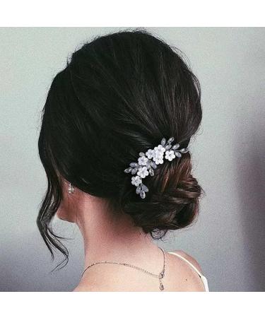 Relandy Flower Bride Wedding Hair Pin Crystal Silver Headpiece Rhinestone Bridal Hair Accessories for Women and Girls - Buy Online on GoSupps.com