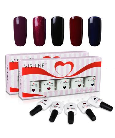 Vishine Soak Off UV LED Gel Nail Polish Multicolor Varnish Gift Set Of 5pcs X 10ml for Nail Art TX007