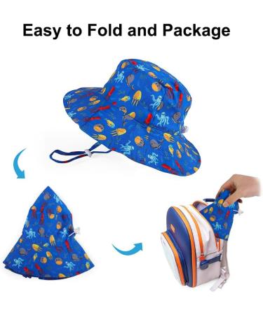 LACOFIA Toddler Baby Sun Hat - Wide Brim Kids Bucket Hat for Outdoor Beach Pool | Adjustable 6-24 Months | Unisex Summer Hat (Blue Octopus) - Buy Online on GoSupps.com