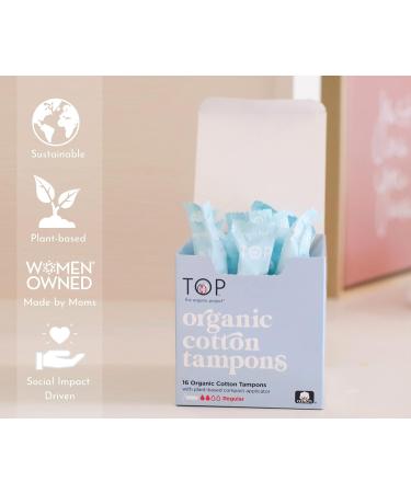 TOP Organic Regular Tampons - 100% Pure Cotton, Unscented, Chemical-Free, Plant-Based Applicator - 16 Count (Pack of 1) - Buy Online on GoSupps.com