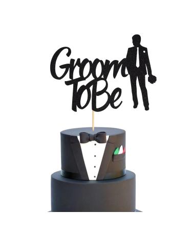 Arthsdite 1Pc Groom to Be Cake Topper Future Mr Engagement Wedding Bachelor Party Decoration Supplies - Black Glitter