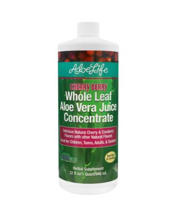 Aloe Life - Whole Leaf Aloe Vera Juice Concentrate, Soothing Relief for Indigestion, Antioxidant Catalyst, Supports Energy & Wellness, Certified Organic Aloe Leaves, Gluten-Free (Cherry Berry, 32 oz) 32 Fl Oz (Pack of 1)