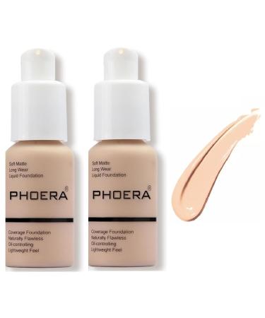 Aquapurity Phoera Full Coverage Foundation Soft Matte Oil Control Concealer 30ml Long Lasting Flawless Cream Smooth (2 PCS 102 NUDE) 2 PCS 102 NUDE 1 count (Pack of 1)