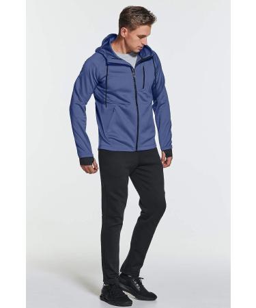TSLA Men's Full Zip Hoodie Jacket - Lightweight Performance Training Jacket - Dusty Blue - Size Medium - Buy Online on GoSupps.com
