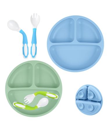 Vicloon Baby Plate Silicone Suction Toddler Plates 2Pcs Silicone Baby Suction Plates Non Slip Self Feeding Training Divided Plate Dish for Baby and Toddler Fits for Most Highchairs Trays Grey Blue/Green - Buy Online on GoSupps.com