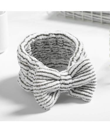 Aceorna Bow Hair Bands Stripe Spa Headbands Facial Makeup Hairbands Soft Carol Fleece Hairlace Headband Head Wraps Bow Washing Headband for Washing Face Shower Spa Mask Facial Makeup Pack of 1