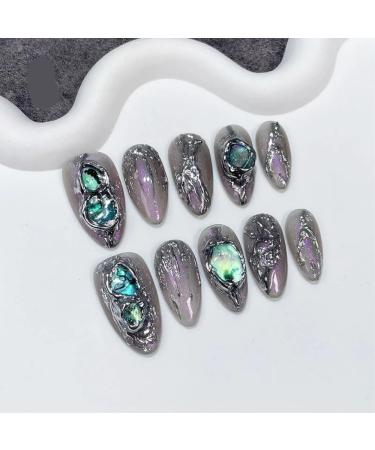 Handmade Nails Press on Full Cover Nails Spice Girl Sweet Cool Metallic Dimensional Long Fake Nails Nail enhancement (Color : 2 Size : M)
