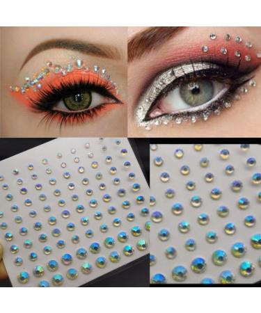 Rhinestone Stickers Self Adhesive Face Gems Stick on Body Jewels Eye Bling Jewels Decal Crystal Hair Diamonds for Makeup Rave Accessories Embellishments for Crafts for Women and Girls 2Pcs(AB)