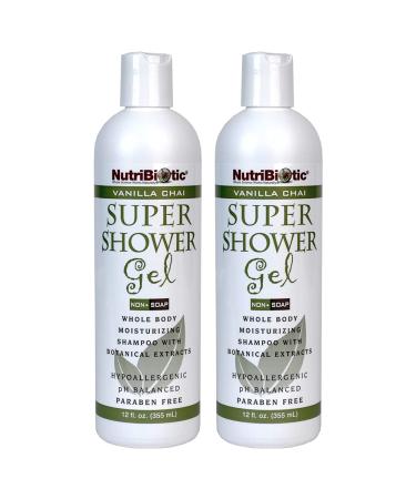 NutriBiotic Vanilla Chai Super Shower Gel 12 Oz Twin Pack | Whole Body Shampoo with GSE & Botanical Extracts | pH Balanced Non-Soap & Free of Gluten Parabens Sulfates Dyes & Colorings