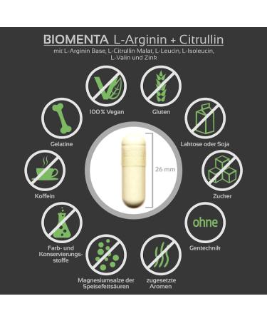 Biomenta L-Arginine + Citrulline Capsules - High Dose 150mg | Premium Arginine Citrulline Blend with BCAAs & Zinc for Enhanced Performance - International Shipping - Buy Online on GoSupps.com