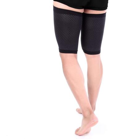 Doc Miller Thigh Compression Sleeve - 1 Pair, Quad & Thigh Wrap for Men and Women - Enhanced Blood Circulation, Muscle Recovery, Upper Thigh Support - Anti-Slip Silicone Band - Black, X-Large - Buy Online on GoSupps.com