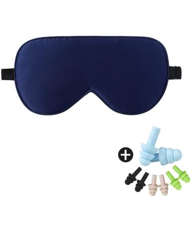 LaCourse 100% Natural Mulberry Silk Eye Mask for Sleeping with 4Pair EarPlugs & Travel Pouch Both Sides 19 Momme Organic Silk Adjustable Silk Sleep Eye Mask for Women & Men Navy Blue Navy Blue With 4 Pairs Ear Plugs