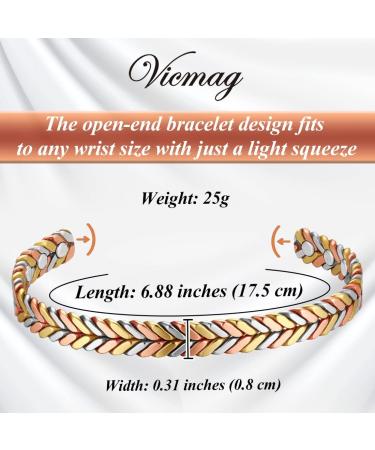 Vicmag Copper Magnetic Bracelet for Women Men | 6X Ultra Strength Magnets | 99.99% Solid Pure Copper | Adjustable Size with Gift Box | Tricolor Feather Design - Buy Online on GoSupps.com