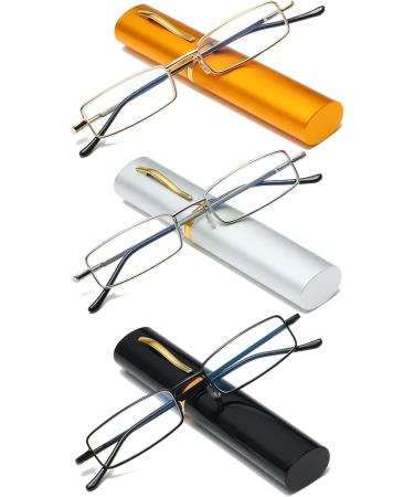 Hubeye 3 Pairs Compact Metal Reading Glasses - Lightweight Spring Hinge | 2.00 Diopters | Classic Black/Gold/Silver | International Shipping - Buy Online on GoSupps.com