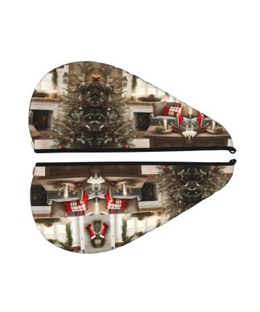 Farmhouse Christmas Pattern Coral Velvet Dry Hair Cap | Perfect for Home Travel & Pool Parties - Buy Online on GoSupps.com