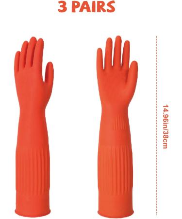 Washing Up Gloves 3 Pair 15in Elbow Length Non-Slip Latex Cleaning Gloves Skin-Friendly Elastic Protective Gloves for Cleaning Home Kitchen Bathroom Car (Fashion) - Buy Online on GoSupps.com