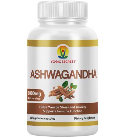 Pure Ashwagandha Extract 1000mg 100% Natural Anxiety & Stress Relief, Fast Absorption, Improve Sleep Quality, Boost Mood & Energy Level, Supports Immune System, Focus, Concentration & Memory 60 Count (Pack of 1)