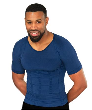 Men's Posture Corrector T-shirt | Anti Back Pain | Straightens Back and Shoulders | Compression | Undershirt | Short sleeves Blue Large-X-Large Blue