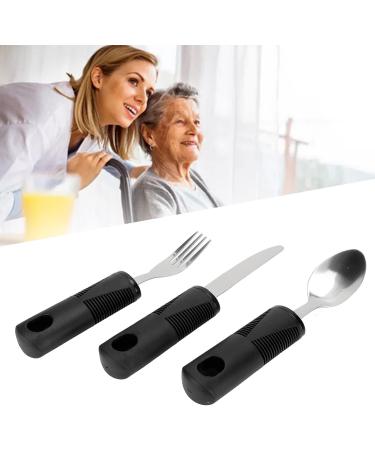 3 Piece Adaptive Utensils Heavy Stainless Steel Spoon Fork Serrated Knife with Non Weighted Non Slip Handles for Hand Tremors Arthritis Elderly Use(Black) - Buy Online on GoSupps.com