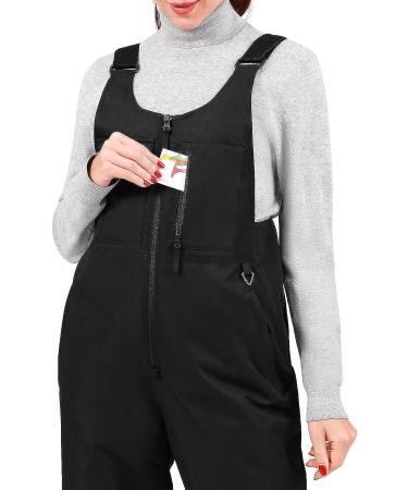 Sportneer Women's Insulated Snow Bibs with Front Pockets - Black Ski Overalls (Regular/Large) - Buy Online on GoSupps.com