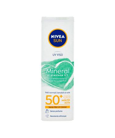 Nivea Sun UV Face Cream Mineral FP50+ - Vegan Biodegradable Sunscreen with 100% Mineral Filters & Aloe Vera - 50 ml - Buy Online on GoSupps.com