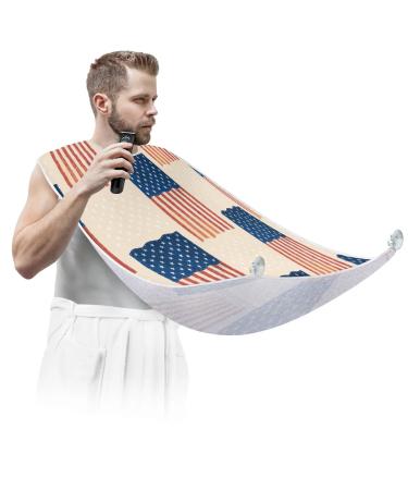 Abstract America Flag Beard Bib Apron Beard Bib Hair Catcher for Men Shaving and Trimming Non-Stick Waterproof Beard Cape Grooming Cloth with 2 Suction Cups Gifts for Men