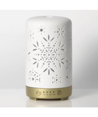 Earnest Living Eile Oil Diffuser - White Ceramic 100ml Aromatherapy Humidifier with Timer & Auto Shut-Off | Perfect for Home & Office | Christmas Snowflake Design - Buy Online on GoSupps.com