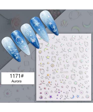 Dornail Aurora Silver Star Moon Planet 3D Holographic Nail Stickers - 6 Sheets | Self-Adhesive DIY Nail Art Decals - Buy Online on GoSupps.com