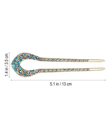 Frcolor Vintage Hair Stick - Crystal Rhinestone Double Prong Hairpin for Elegant Chignons (Blue) | International Shipping Available - Buy Online on GoSupps.com