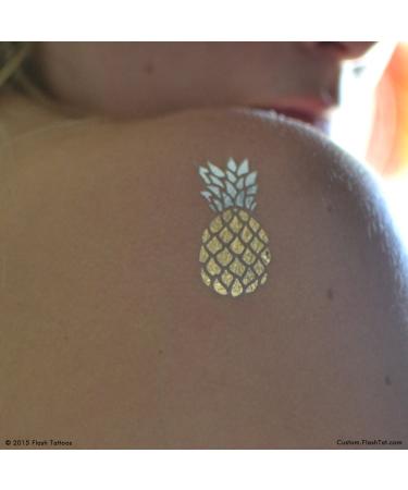 Pineapple Set: 10 Assorted Premium Metallic Gold & Silver Waterproof Temporary Tattoos - Ideal for Beach Parties & Favors - Buy Online on GoSupps.com