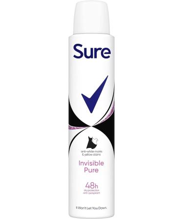 Sure Invisible Pure Anti-Perspirant Aerosol pack of 6 deodorant for women that protects against white marks and yellow stains for 48-hour sweat and odour protection 200 ml - Buy Online on GoSupps.com