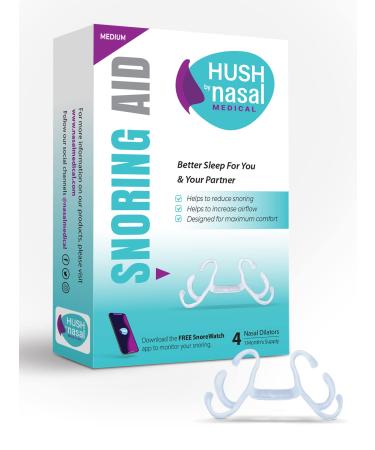 Hush Anti Snore Devices Help - Stop Snoring for Better Sleep | Nasal Dilator Sleeping Aid Increases Airflow & Works Instantly | Easy Use Snoring Aids for Comfy Breathing | 1 Month Supply (Size M) 4 Pack - Medium