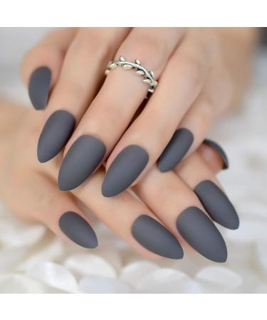 False Nails Fashion Smoky Gray Matte Stiletto Fake Nails Soft Good Feel Almond Pointed Press On Oval Frosted Full Cover False Nail Art Tips Matte Grey - Buy Online on GoSupps.com